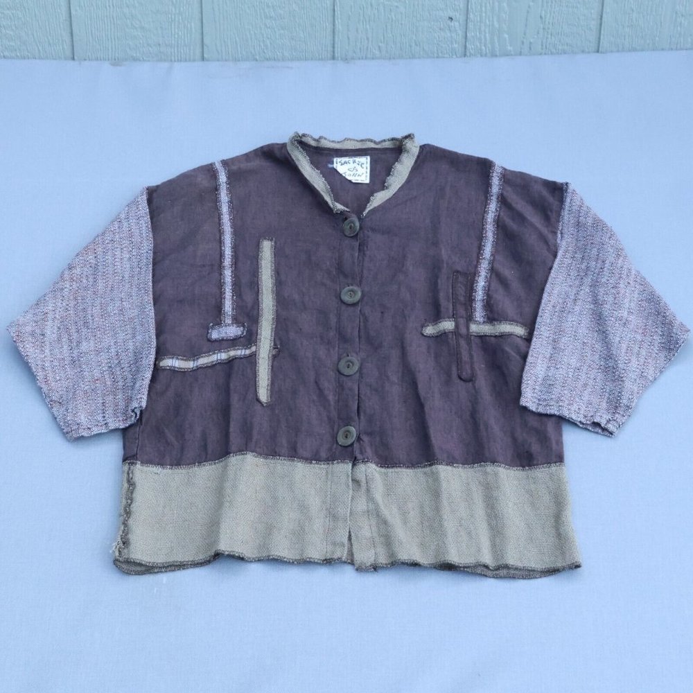 100% Linen Patchwork Top Boxy Blouse M Colorblock Jackie Loves John Lagenlook